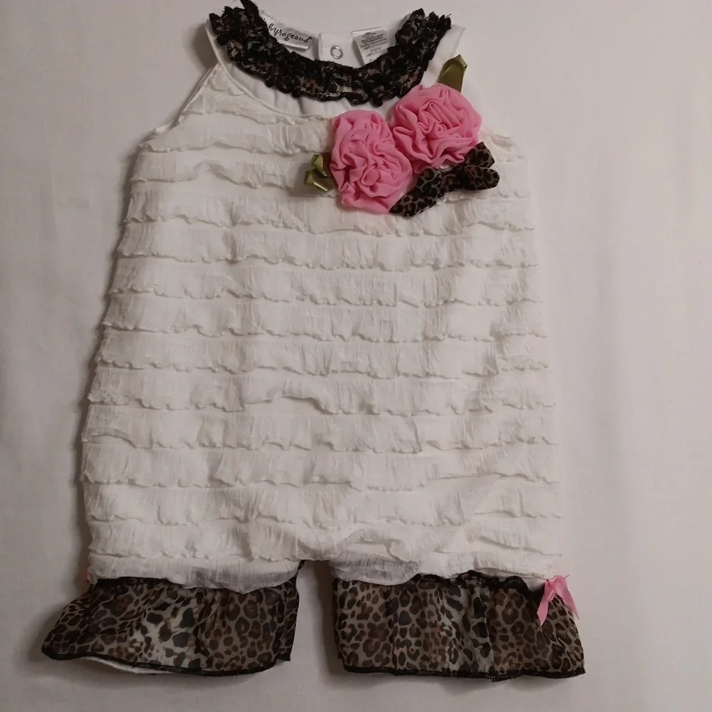 Babyrageous One Piece Outfit Girl's Sz 9M White Layered Ruffles w/Animal...
